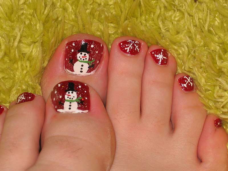 nail art piede pupazzo di neve