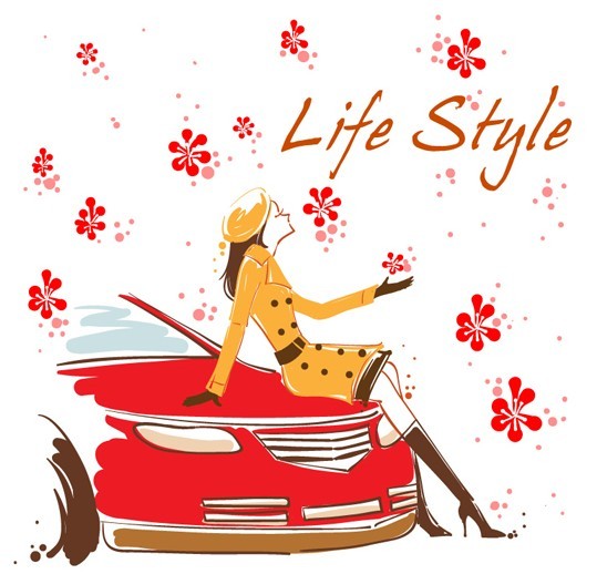 Hand-Drawn-Modern-Girl-Sitting-On-A-Car